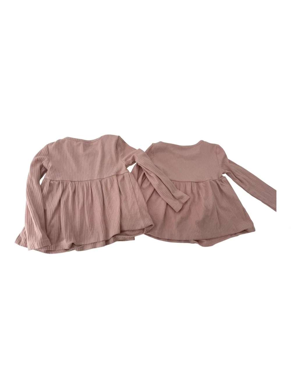 Twin Matching Carters Girls' Long Sleeve Ribbed Peplum Top Dusty Pink Cotton